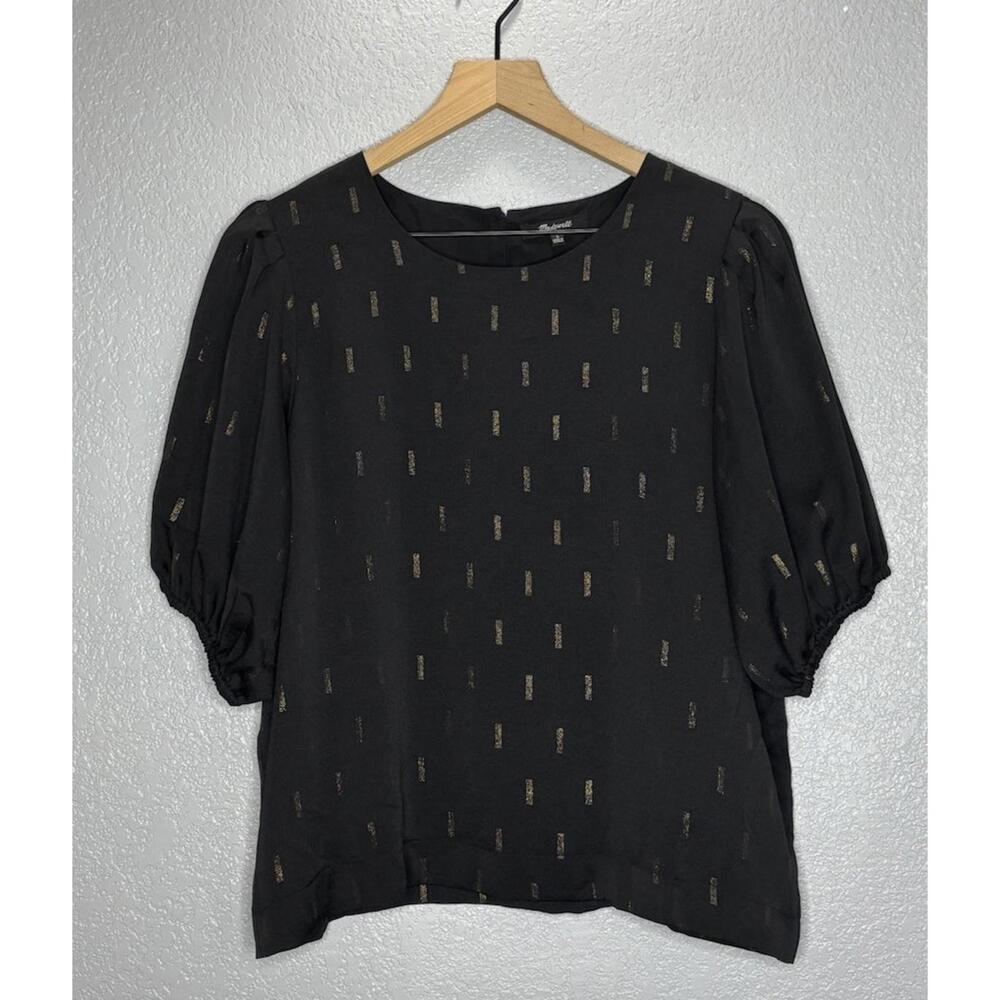 Madewell Metallic Jacquard Puff-Sleeve Top Size Large